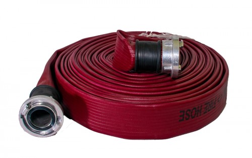 2 1/2" x 30M, Red Durable Hose 3 PLY Polyurethane-Covered and Nitrile/EPDM Lined Fire Hose with both the cover and liner extruded independently and double vulcanized along with high tensile strength polyester reinforcement for maximum durability and flexibility with alumnium British instantaneous adapters, WP=20BAR